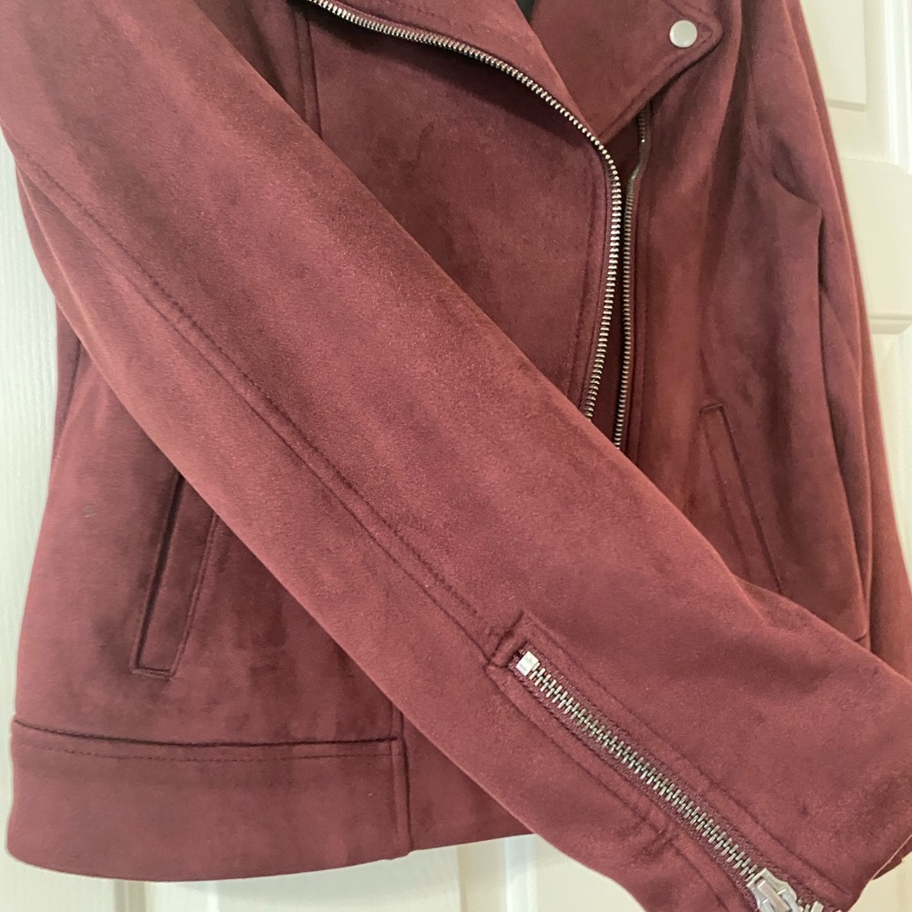 Faux Suede Moto Jacket in Oxblood (S)